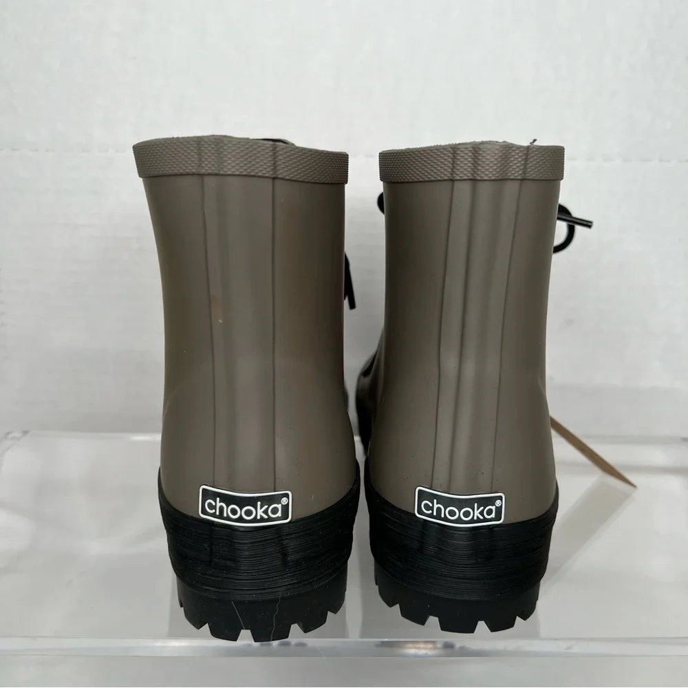 Chooka Ava Lace-up Waterproof Rain Boots, Dark Taupe, Sz 9, NWT